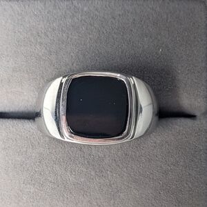 Sterling Silver Black Onyx Ring  3.35ct  Rhodium Plated Mens Size 10 Statement